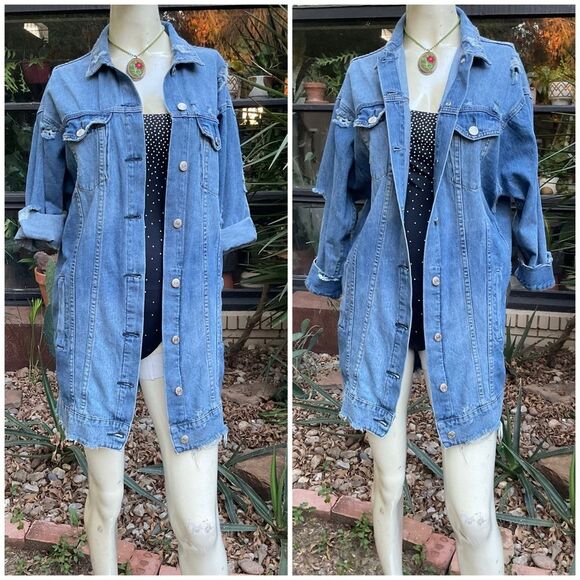 Distressed Denim Jacket Small/Medium - Picture 3 of 12